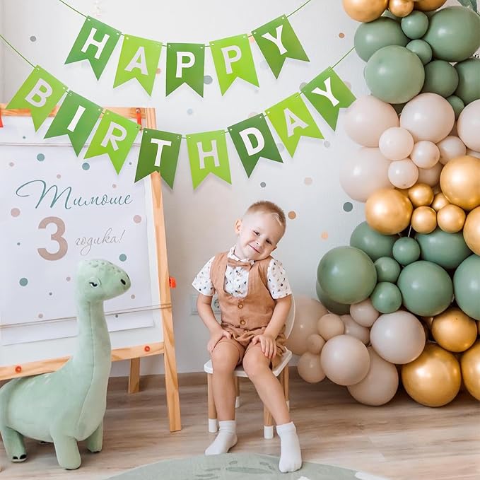 Pre-Strung Green Happy Birthday Banner Signs Party Decorations for Women Men Girls Boys