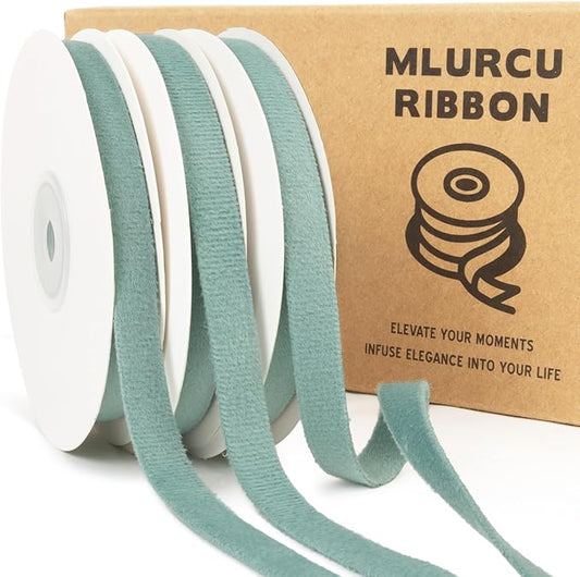 Dusty Green Velvet Ribbon 3/8 Inch x 21Yd Vintage Thin Double Faced Velvet Ribbons Set for Christmas Tree Ornaments Gift Wrapping Wedding Decoration Wreath & Hair Bows Making