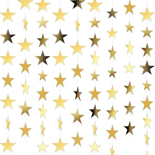 7 Pack 91.8 ft Gold Star Garland Banner Double Side Hanging Star Streamers Paper Star Banner Backdrop for Graduation Birthday Baby Shower Wedding Classroom Party Ceiling Decorations