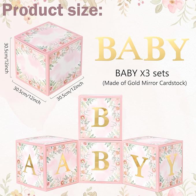 Wildflower Party Decorations Floral Baby Balloon Blocks Boxes with Letters for Girls Baby Shower Birthday Bridal Shower Baby in Bloom Spring Party Decoration