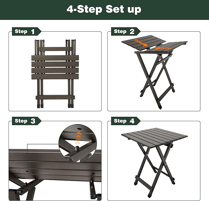 SUNNYFEEL Folding Camping Table - Lightweight Aluminum Portable Picnic Table, 18.5x18.5x24.5 Inch for Cooking, Beach, Hiking, Travel, Fishing, BBQ, Indoor Outdoor Small Foldable Camp Tables