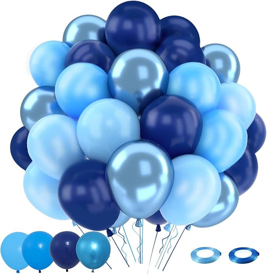 Patimate Blue Balloons Set, 50 pcs 12 inch Metallic Navy Blue, Pastel Light Blue Latex Balloons Kit for Happy Birthday Baby Shower Wedding Party Decorations for Men Boy