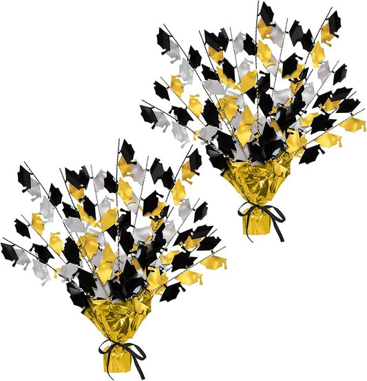 Beistle Graduate Cap Gleam ‘N Burst Centerpieces, 2-Piece Metallic Table Top Display in Gold, Black, and Silver for Graduation Parties, Grad Ceremonies, and Celebrations, 15”
