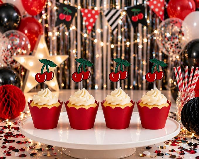 Cherry Cupcake Topper Picks for Birthday Cake Decorations