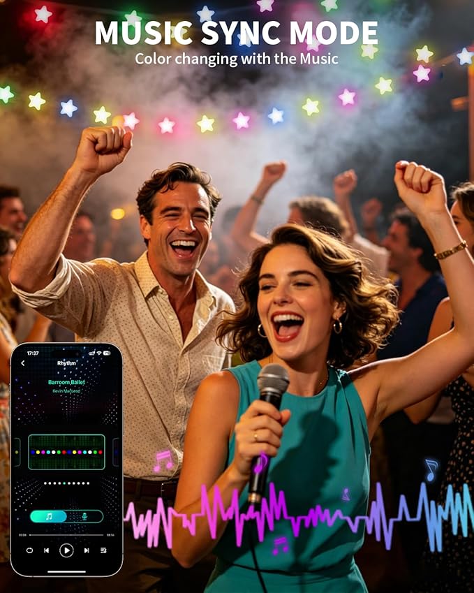 Super RGB Smart Star Fairy Lights 65.6Ft, 16M Color Changing String Lights with Remote & APP Control, Music Sync, Timer, RGB DIY Colored Twinkle Lights Hanging for Indoor Bedroom Party Birthday Decor