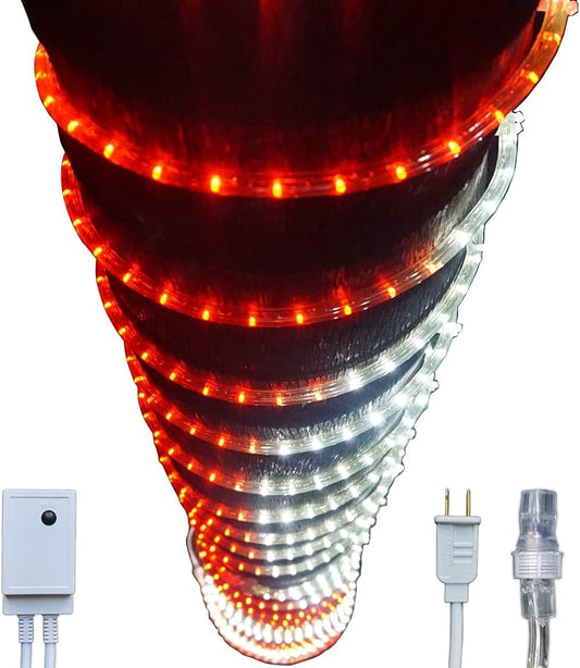 Russell Decor 10ft Red White LED Rope Lights with Patriotic Lights with 4-Level Dimmable Controller Outdoor Decorative Lighting for Christmas or Canada Theme Colors Decor