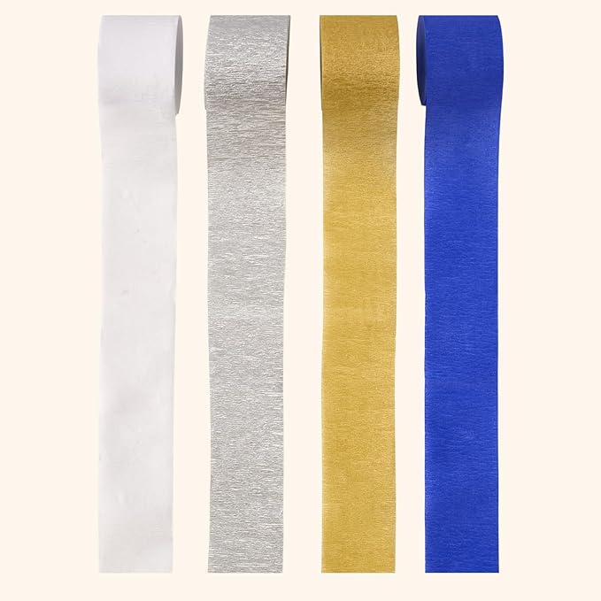 Dqwtb 8 Rolls Navy Blue White Gold Crepe Paper Streamers Royal Blue Party Decorations Streamer Paper Garland for Graduation Birthday Wedding Bridal Shower