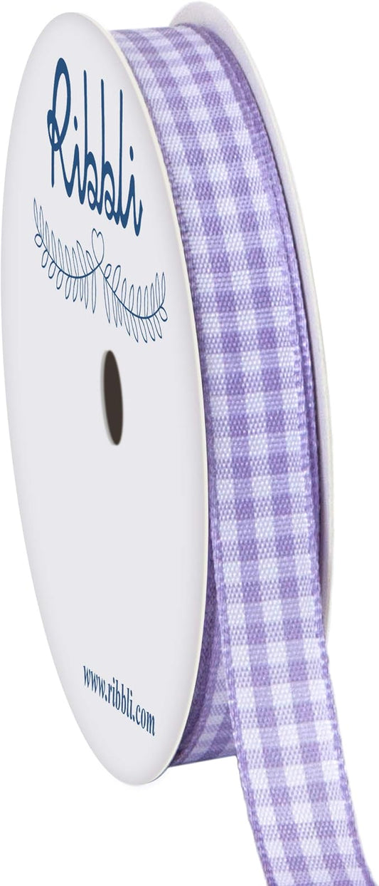 Ribbli Light Purple and White Gingham Ribbon,100% Polyester Woven Edge,3/8 Inch x 10 Yard,Plaid Ribbon Use for Gift Wrapping,Party Decoration