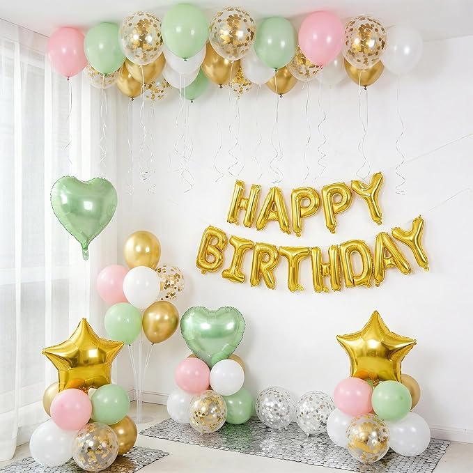 Sage Green and Dusty Pink Birthday Decorations for Girls,Green and Pink Balloons Gold Happy Birthdays Balloon Banner Confetti Balloons for Women Girls Adults Birthday Baby Shower Party Decorations