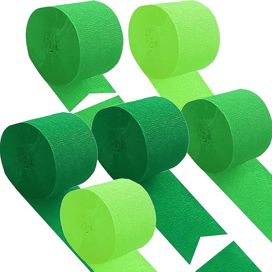Green Crepe Paper 6 Pcs Streamers for Party Decorations, Birthday Wedding DIY Crafts, Gift Wrapping Supplies