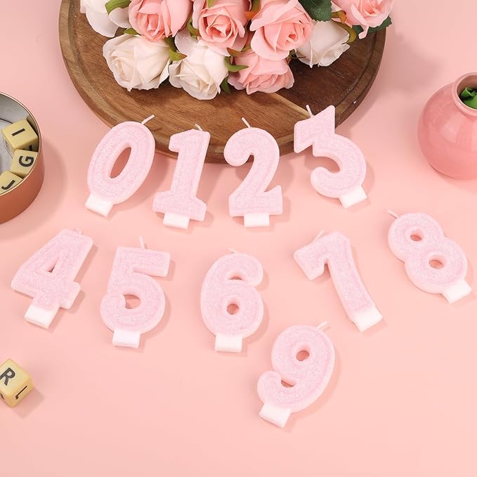 Pink Number Birthday Candles, Romantic Cake Glitter Pink Number Candles Anniversary Cake Topper Decoration Cute Birthday Party Supplies for Wedding Anniversary Celebration Supplies (0)