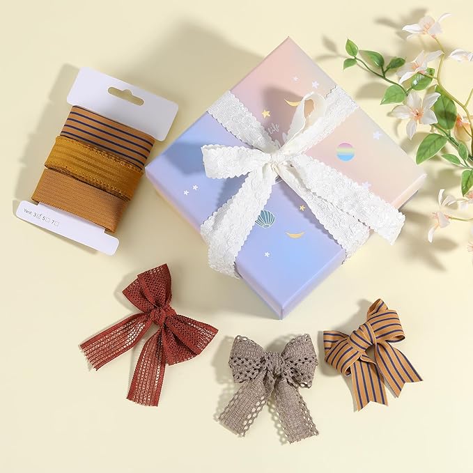 BEEFLYING 3 Styles Wire Edged Ribbons for Gift Wrapping, 25~28mm×2.7m Fabric Satin Ribbons for Wedding Party Decoration Hair Bows Flower Bounquet Sewing and Craft, 9 Yards