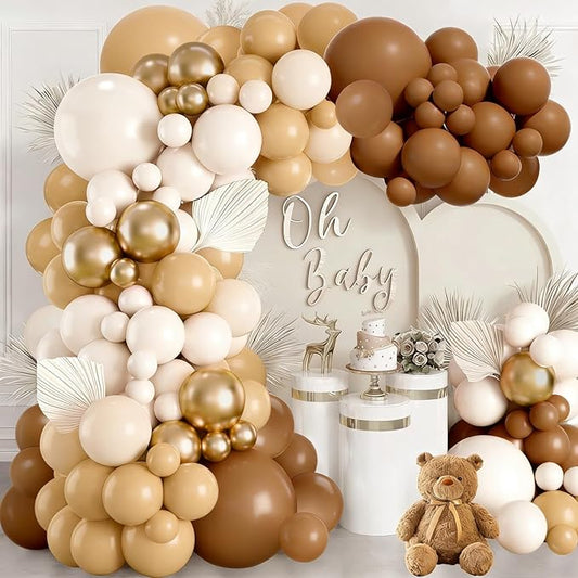 Netural Balloon Arch Kit, Brown White Balloons Nude Tan Metallic Gold Sand White Balloons for Teddy Bear Baby Shower Boho Netural Jungle Safari Birthday Wedding Gender Reveal Decorations