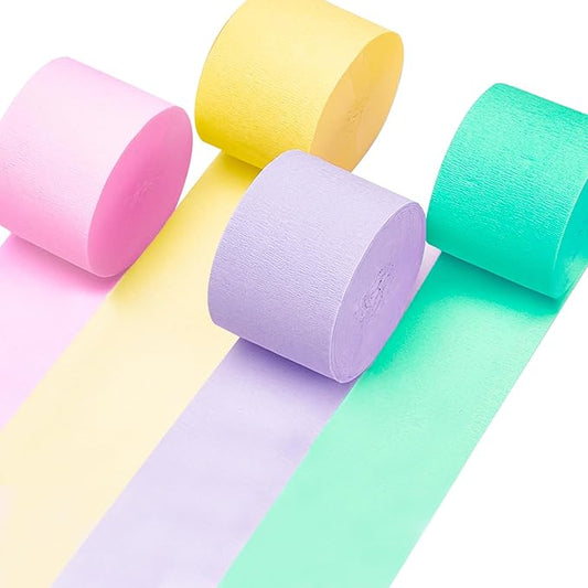 PartyWoo Pastel Crepe Paper Streamers 4pcs 328ft Pack of Pastel Rainbow Colorful Crepe Paper Streamers for Graduation Baby Shower Unicorn Easter Safari Spring Rainbow Theme Birthday Party Decorations