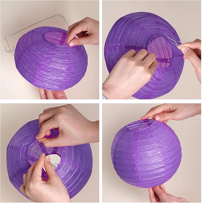 Paper Flower Lanterns Tissue Pom Poms Hanging Decorations Purple Flower Ball for Baby Shower Wedding Birthday Graduation Party Mother's Day