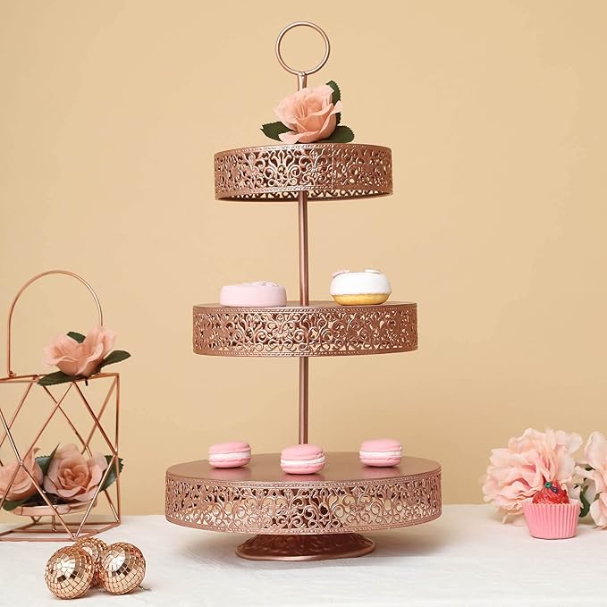 Efavormart 23" Tall 3-Tier Blush/Rose Gold Metal Reversible Cupcake Stand, Dessert Holder, Display Serving Tray