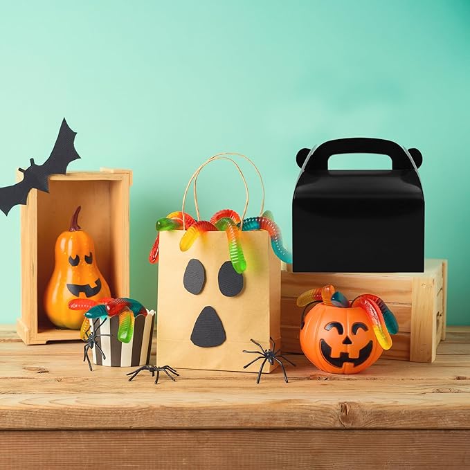 30-Pack Black Party Favor Treat Boxes, Goodie Boxes, Gable Paper Gift Boxes with Handles. Perfect for Birthday, Baby Shower and Any Fun Party Decoration Supplies.