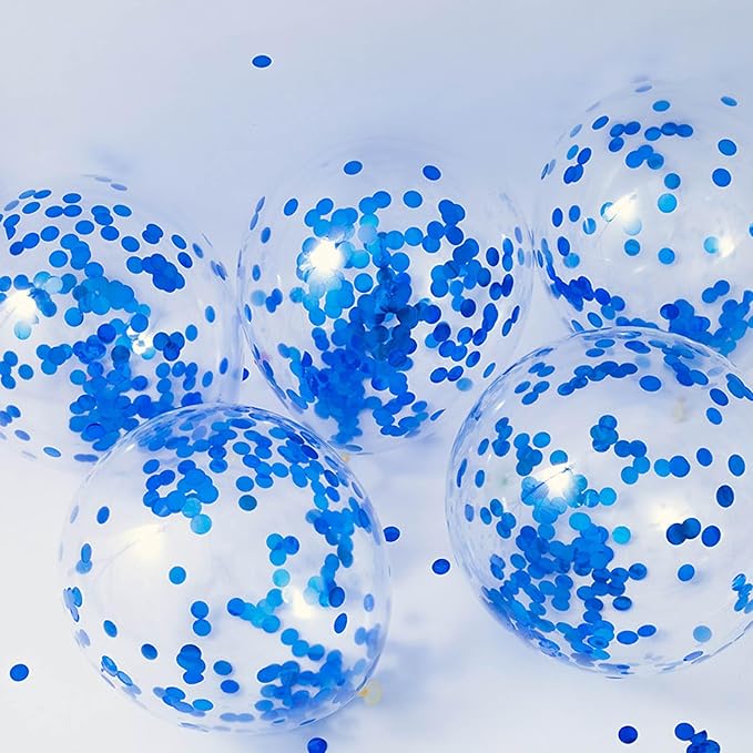 Blue Confetti Balloons, 25 Pcs Thickened 12 Inch Clear Latex Balloon with Confetti Inside for Graduation Decorations Engagement Bridal Shower Party Baby Shower Birthday Party Decoration Supplies