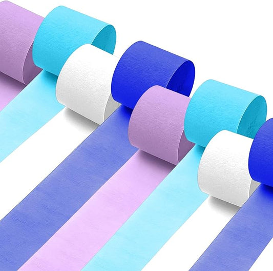Blue White Crepe Paper Streamer 8 Rolls 32ft Winter Princess Party Supplies Frozen Backdrop Birthday Baby Shower Decoration(1.77inx32ft)