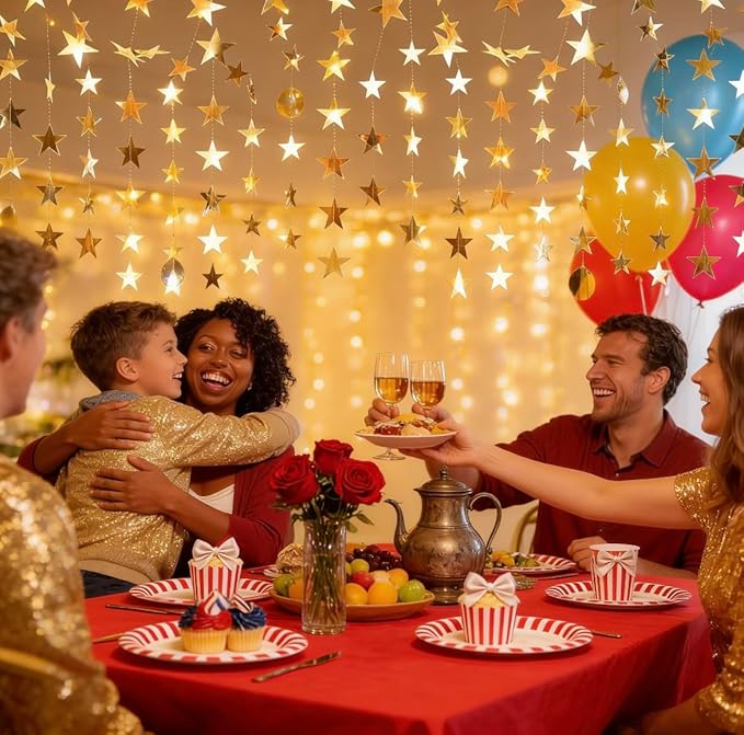 7 Pack 91.8 ft Gold Star Garland Banner Double Side Hanging Star Streamers Paper Star Banner Backdrop for Graduation Birthday Baby Shower Wedding Classroom Party Ceiling Decorations