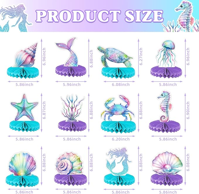 Mermaid Birthday Party Centerpieces (12-Pack) – Unique Under the Sea Themed Table Decorations for Girls, Mermaid Theme Party Supplies