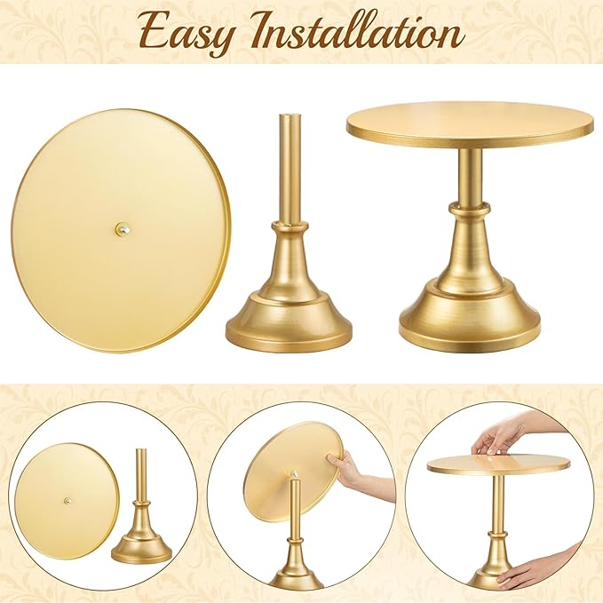 HBlife 3 PCS Gold Cake Stand Set (8"/10"/12" Plate) for 6-10 Inch Cakes, Dessert Table Display Set, Cupcake Stand for Party, Wedding, Birthday, Baby Shower, Anniversary (Metal)