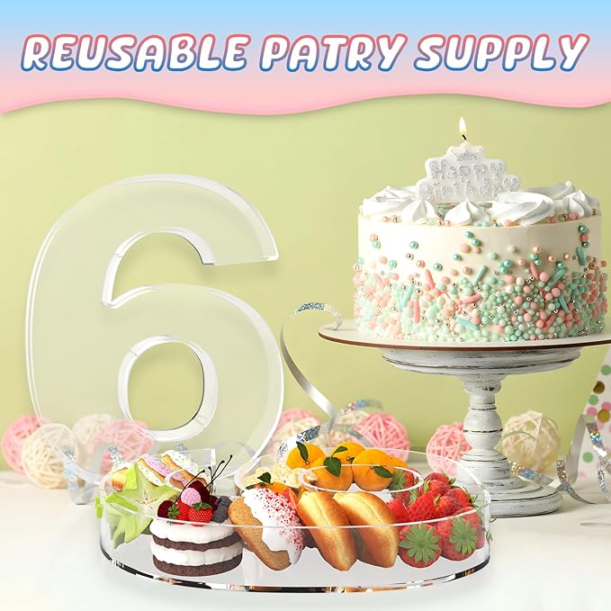 13.8" Extra Large Acrylic Number Charcuterie Board Box, Reusable Fillable Number Cake Candy Dish Display Serving Tray for Birthday Anniversary Party Decoration (6)