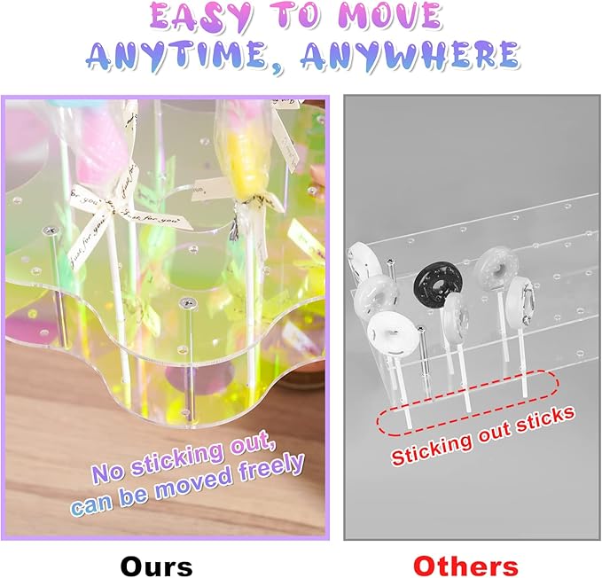 NiHome Acrylic Cake Pop Display Stand, 25 Holes Acrylic Holder Display Stand for Dessert Table Cupcakes Lollipops Candy Weddings Baby Showers Birthday Parties Anniversaries Halloween (Iridescent)