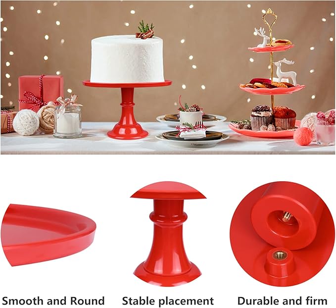 Round Cake Stand 11" Melamine Cake Display Stand Dessert Cupcake Display Tray for Graduation,Wedding,Birthday,Party,Baby Shower,Anniversary,Ceremony,Christmas (Red