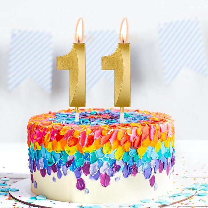 Birthday Candles, 1.96 Inch Number 11 Happy Birthday Candles, Number Candles Decoration for Birthday Party and Anniversary Celebration(Champagne Gold)
