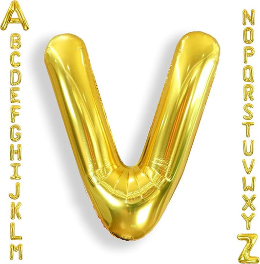 AULE 40 Inch Big Letter Balloon Gold V Large Foil Helium Alphabet Balloons A-Z for Birthday Anniversary Graduation New Year Party Decoration Supplies
