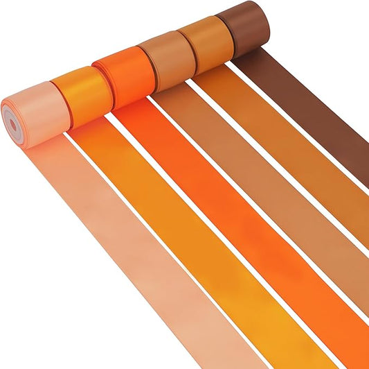 HUIHUANG Orange Ribbon 1-1/2" Burnt Orange/Terracotta/Torrid Orange/Tangerine/Peach/Brown Satin Ribbons for Fall Wedding Flower Bouquet Hair Bows Gift Wrap and Crafts- 6 Rolls, Total 30 Yards