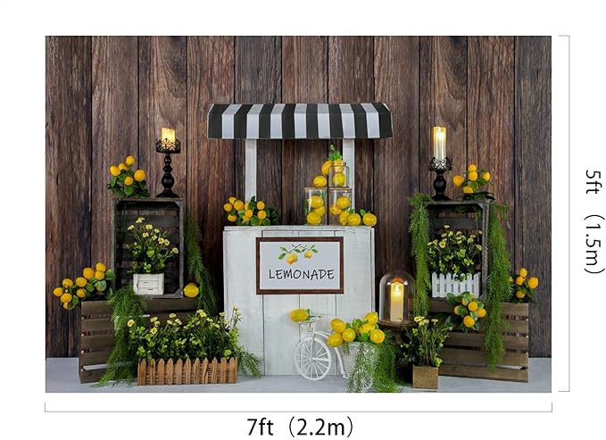 Kate 7x5ft Lemon Shop Backdrop Photography Summer Kids Birthday Party Decoration Photo Backgrounds Brown Wood Wall Seamless Soft Fabric Lemonade Backdrop Shooting
