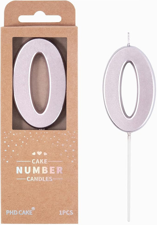 PHD CAKE 2.76 Inch Modern Rose Gold 0 Birthday Candle, Cake Number Candles for Party Celebration