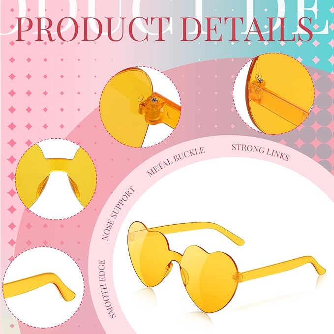 40 Pairs Heart Sunglasses Rimless Transparent Heart Shaped Glasses Candy Color Party Favor for Women Men Decoration