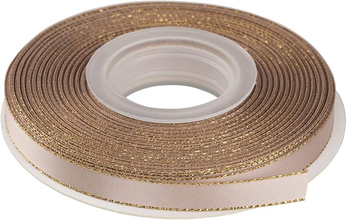 3/8" Double Face Satin Ribbon with Gold Edge 25 Yards (813-Vanilla), Set for Gift Wrapping, Party Decor, Wedding and Craft
