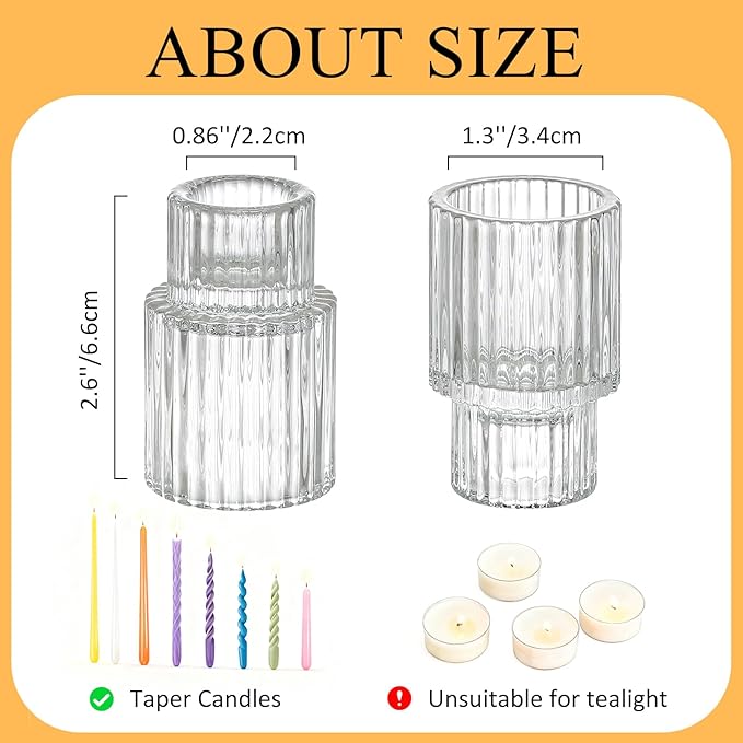 Clear Glass Taper Candle Holders Set of 12, Small Tapered Candlestick Holders in Bulk, Modern Short Candle Sticks for Dining Table Centerpiece Wedding Christmas Party & Holiday Decorations