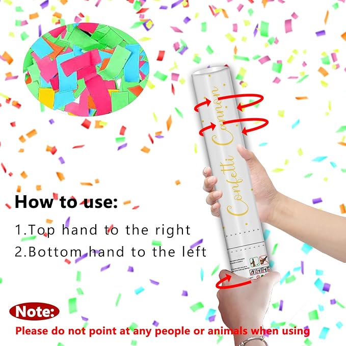 12" Confetti Cannons with Colorful Filling - Confetti Party Poppers for Birthday Wedding Graduations Fiesta Christmas New Year Celebrations - Easy to Use, Biodegradable Confetti - Pack of 6