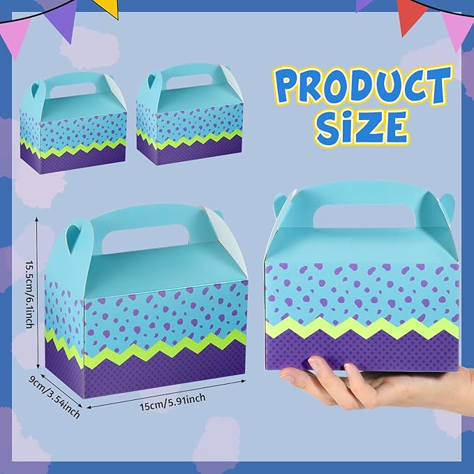 Marspark 24 Pack Monster Themed Cartoon Birthday Party Supplies, Paper Gift Boxes, Cartoon Candy Treat Boxes for Birthday Party Decorations(Purple Pattern)