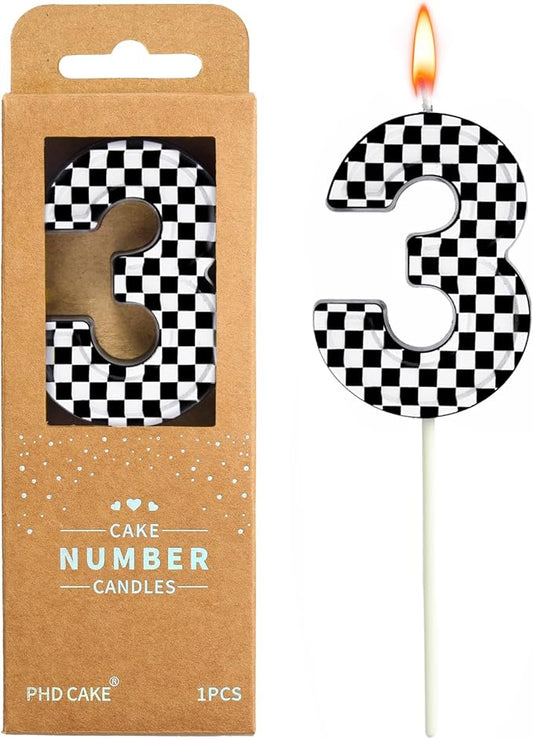 PHD CAKE 2.76 Inch Number 3 Racing Birthday Candles, Cool Racing Themed Number Candles, Cake Number Candles, Party Celebration, Style Candle