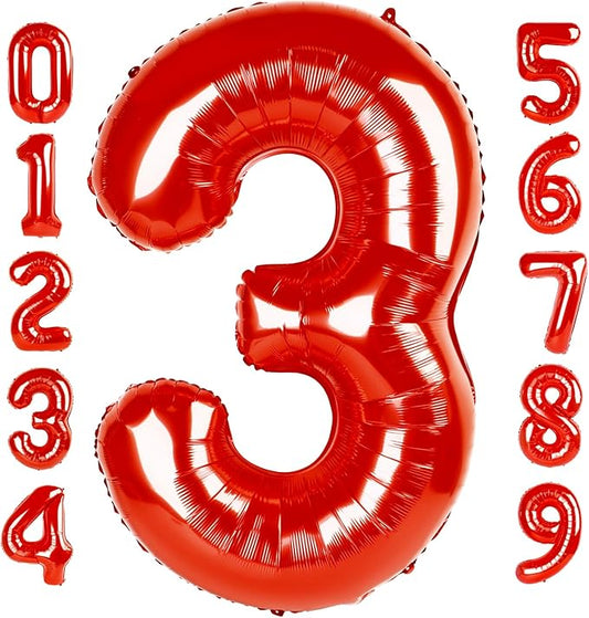 Numbers Balloon 3, 40 Inch Large Red Balloon for Three Year Old Birthday Decor, 3 13 30 31 Birthday Party Decorations for Wedding Supplies