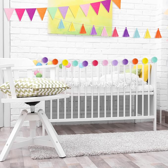 Irenare 9.8 ft Pom Pom Garland Felt Rainbow Garland 2026 Graduation Party Decoration Colorful Pennant Tassel Banner Back to School Birthday Triangle Banner for Classroom School Mantel(Candy Color)