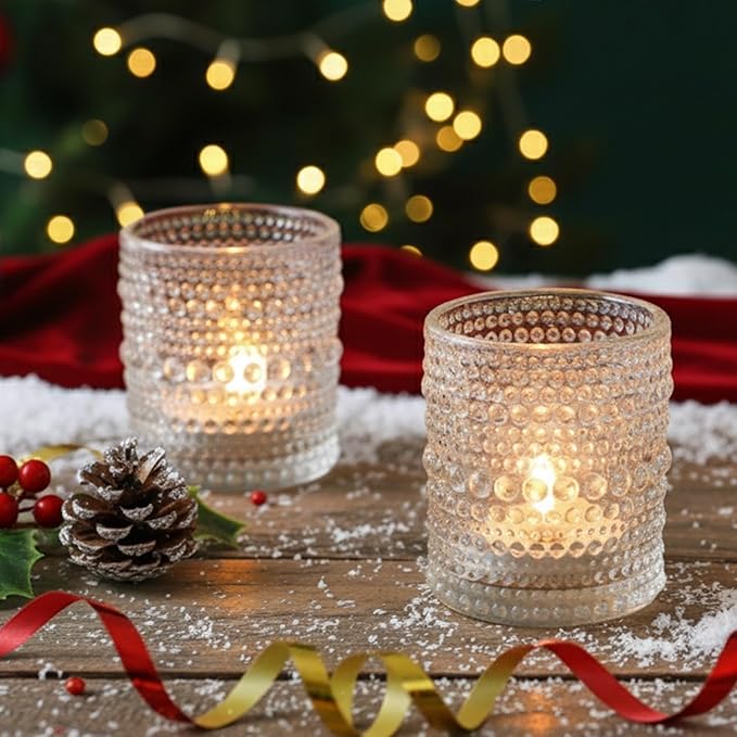 12 Pcs Clear Glass Tea Light Candle Holder, Votive Candle Holders Bulk for Wedding Table Decor & Christmas Thanksgiving（Clear,12）