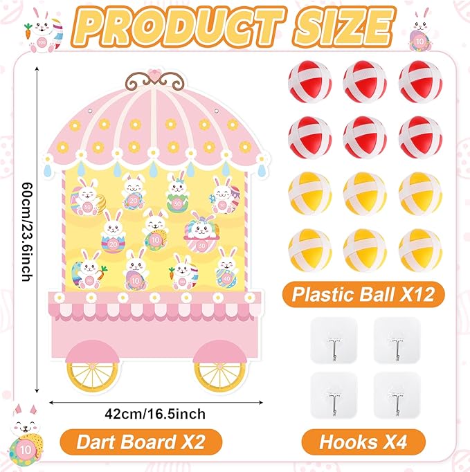 2 Pcs Dart Board with 12 Sticky Balls Theme Party Decorations Felt Cloth Toss Game for Family Games Birthday Party Outdoor Indoor Supplies(16.5 x 23.6 inches)