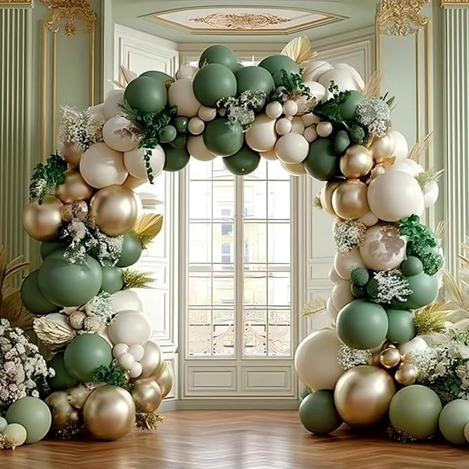 Sage Green Balloon Garland Arch Kit 158Pcs Sand White Gold Green Balloons for Birthday Jungle Safari Party Decorations