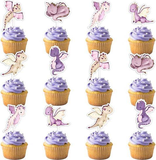 Dragon Cake Decoration Girl Purple Dragon Cupcake Topper Magical Dragon Party Decor Fantasy-Dragon Cake Decor Little Dragon Party Decoration for Birthday Baby Shower