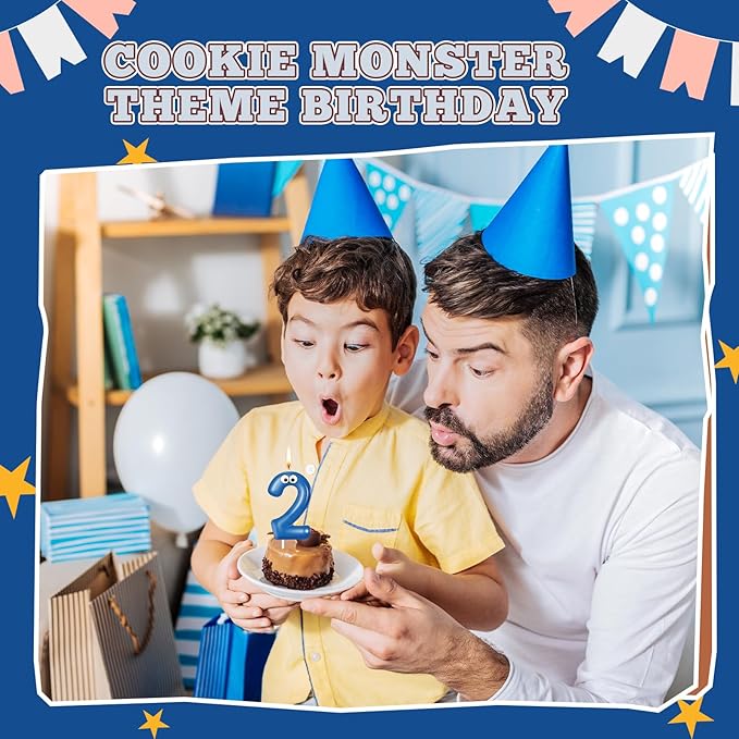 MTLEE Number Birthday Candle Monster Theme Candles Cookies Cake Topper for Girl Boy Cartoon Birthday Party Cake Decorations Supplies(Blue A,Number 2)