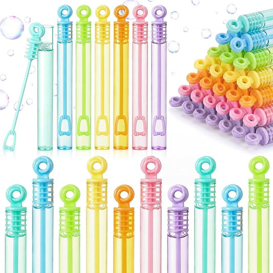 Lunmon 120 Pcs Mini Bubble Wands Bulk Pastel Bubble Party Favors Toys Sticks Gifts for Kids, Goodie Bag Stuffer Fillers, Christmas, Birthday, Wedding, Carnival, Bath Time, Summer Outdoor Indoor Events