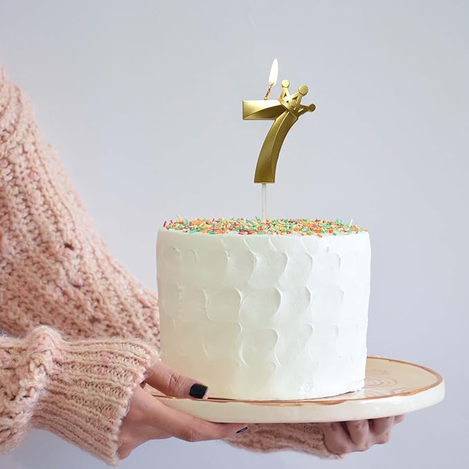 The Number 7 Gold Birthday Candles for Cake is Beautiful Number Candles for 7th Birthday Decorations for Boys and Girls (Gold-7, Crown)