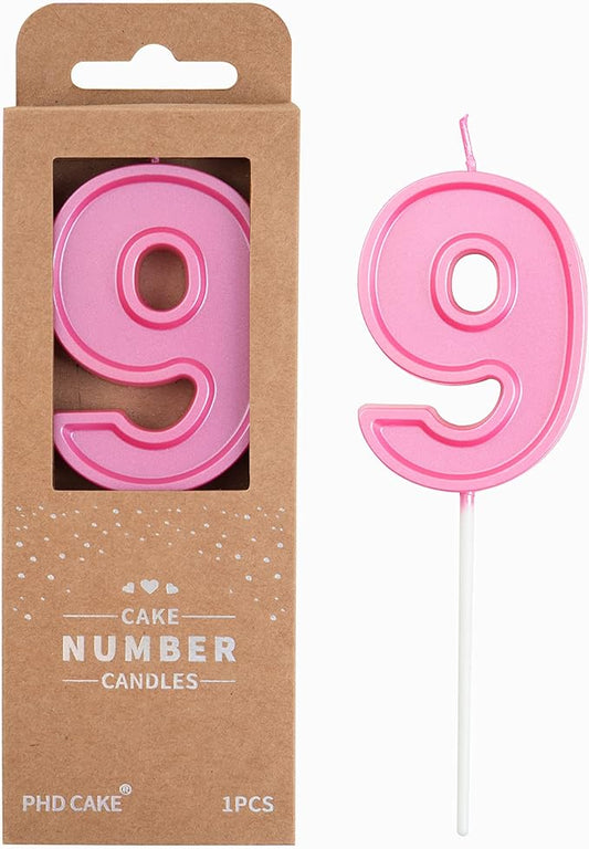 PHD CAKE 2.76 Inch Luxe Pink 9 Number Birthday Candles, Pinkk Number Candle, Cake Number Candles, Party Celebration
